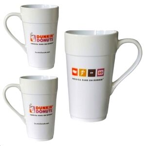 New In Box Dunkin' Donuts White Ceramic 3 Mug Set. 16 oz.